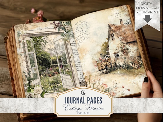 Cottage Diaries Junk Journal Pages Printable Set Cozy Rustic Ephemera Cottagecore Paper Background for Scrapbooking Collage Crafts Download