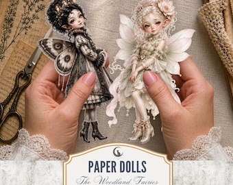 Woodland Fairy Paper Dolls PNG PDF Whimsical Cottagecore Fussy Cuts Ephemera Printable Forest Characters Junk Journal Scrapbook