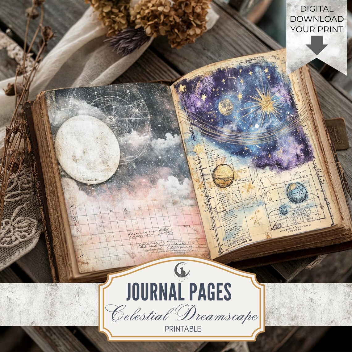 Celestial Dreamscape Junk Journal Pages Set of 10 Printable 300 DPI ...