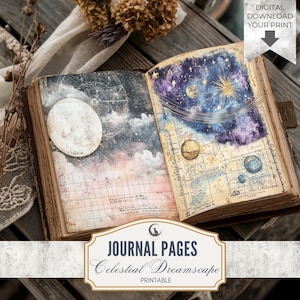 Celestial Dreamscape Junk Journal Pages Set of 10 Printable 300 DPI Digital Paper Cosmic Fantasy Art for Scrapbooking Collage Crafts