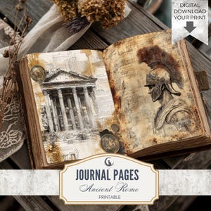 Ancient Rome Junk Journal Pages Printable Set Gladiator Architecture Mythology Antique Rustic Paper Collage Scrapbooking Digital Download
