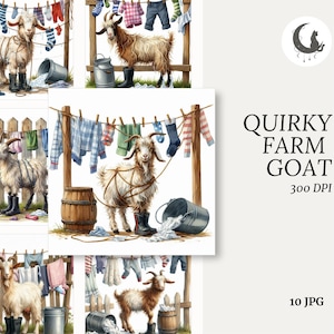 Funny Farm geit clipart set van 10 gekke aquarel jpg's hoge kwaliteit 300 DPI digitale download voor scrapbooking kaarten ambachten commercieel gebruik