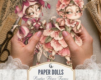 Flower Lady Paper Dolls Whimsical Botanical Floral Ladies Cottagecore Fussy Cuts Garden Characters Scrapbook Ephemera Junk Journal Download