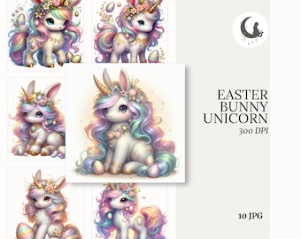 Easter Bunny Unicorn Clipart Set of 10 High Quality 300 DPI JPGs Spring Animal Printables for Easter Cards Scrapbooking  Digital Download