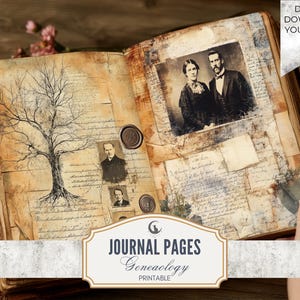 Retro Genealogie Junk Journal Seiten Set von 10 druckbare 300 DPI Ancestry Familiengeschichte Digitale Papiere für Scrapbooking Handwerk Download