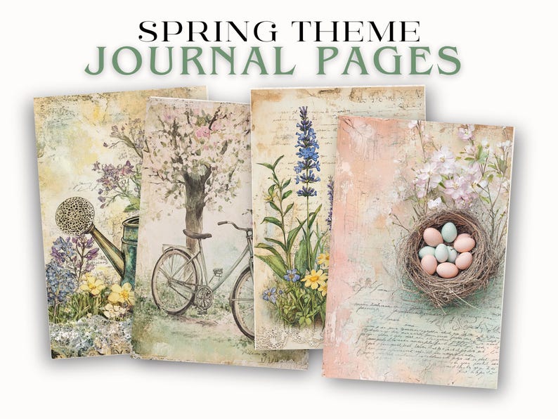 Spring Journal Pages Spring Theme Junk Journal Pages Set of 10 Printable 300 DPI Digital ...