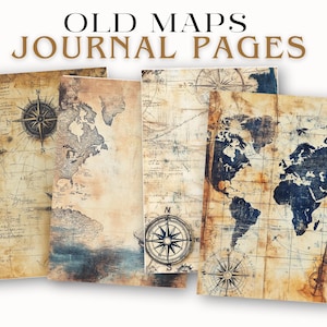 May include: Three printable journal pages featuring vintage world maps with compass roses and distressed edges. The pages are perfect for adding a touch of vintage charm to your journal or scrapbook.