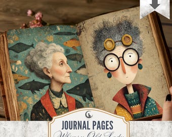 Grillige Old Lady Junk Journal Pages, eigenzinnige ephemera, rustieke plakboekachtergronden, afdrukbare Cottagecore digitaal papier JPG downloaden