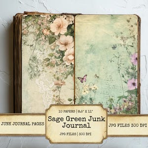 Salie groene tuin ongewenste dagboekpagina's set van 10 afdrukbare 300 dpi digitaal papier botanisch thema voor scrapbooking collage ambachten