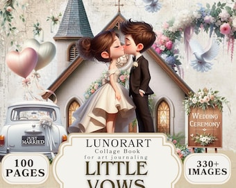 Süß Hochzeit Braut und Bräutigam Collage Buch JPG Verlobung Paar Valentinstag Schnitt und Collage Seiten Süß Romantisches Sammelalbum Ephemera Download
