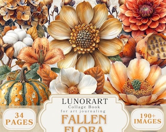 Autumn Botanical Plants and Flowers Collage Book Terracotta Ephemera Cutouts Rustic Wedding Printable Arts and Crafts Journal Kit Download