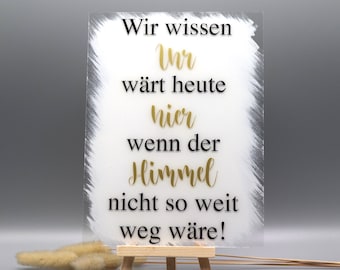 Acrylic plaque for remembrance of the deceased at the wedding