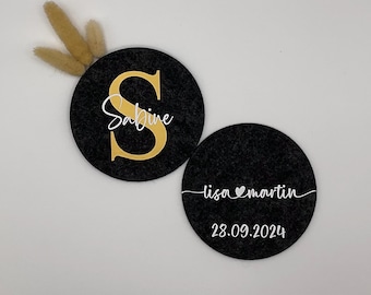 Personalized felt coasters, felt glass coasters with names and personalized backs, gift, wedding favors
