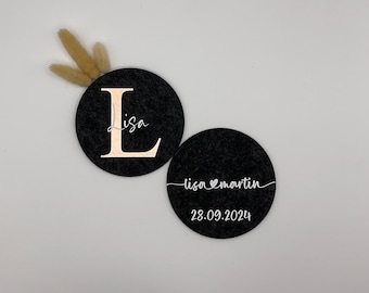Personalized felt coaster with personalized back, bride and groom glass coaster with names, gift, wedding favors
