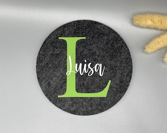 Personalized felt coasters, felt glass coasters with names, wedding gift, party favor, family celebration, communion, colleagues