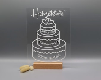 Letrero acrílico para pastel de bodas, hora del pastel y sabores de boda.