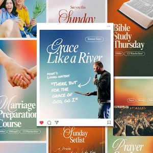 Plantillas de Instagram con versículos bíblicos / Redes sociales de la iglesia (Editable en Canva) (Descarga digital)