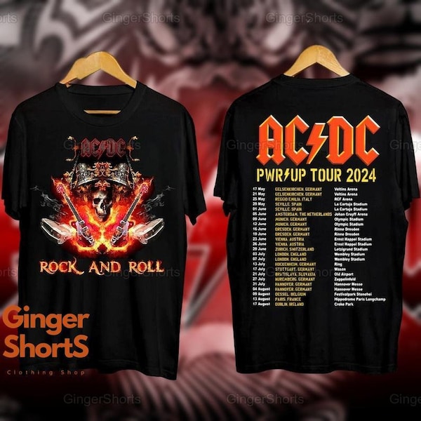 Camicia a due lati ACDC Pwr Up World Tour 2024, camicia Acdc, camicia Pwr Up Tour, regalo per fan della band Acdc, Merch Acdc, camicia Rock Band