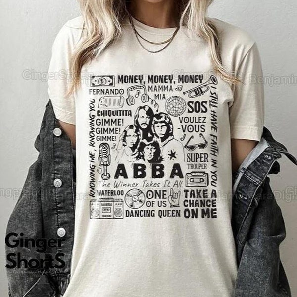 ABB4 Mamma Mia Shirt, Retro 2D Abb@ Band Unisex Sweatshirt, Cadeau voor Fan Shirt, jaren '70 Abb@ Oversized Hoodie, Abb@ Concert Tee