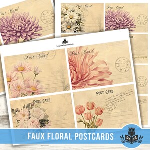 Junk Journal Printable Ephemera, Faux Postcards, Floral Ephemera, Flowers, Ephemera, Vintage Ephemera, Junk Journal, Digital Download