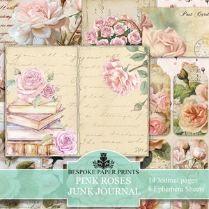 Junk Journal Roses Kit, Shabby Chic Roses, Digital Junk Journal, Junk Journal Kit, Flower Ephemera, Printable Ephemera, Journal Pages, Paper