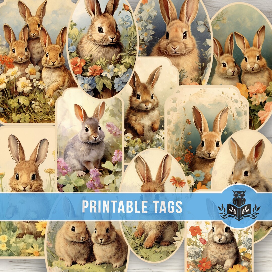 Printable Junk Journal Ephemera, Rabbits, Journal Tags, Ephemera ...