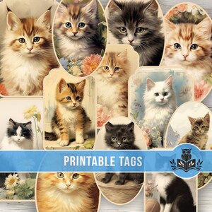 Junk Journal Tags, Kittens, Ephemera, Vintage, Scrapbooking Ephemera, Ephemera, Junk Journal Supplies, Printable, Digital Junk Journal
