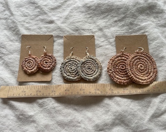 Made-to-order raffia earrings, handmade in various sizes and colours