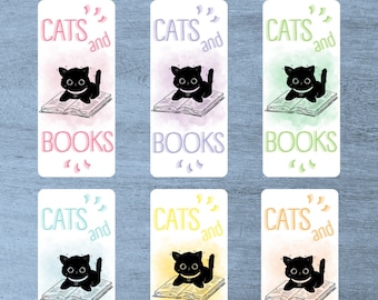 Lot de 2 marque page/ illustration/ carte Cats & books / Chat et livre