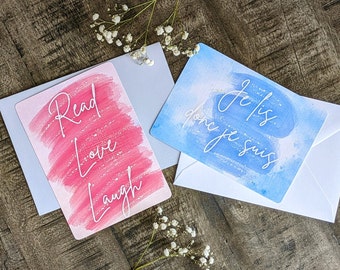 Lot de 6 cartes A6 Je lis donc je suis / Read, love, laugh (avec enveloppes)