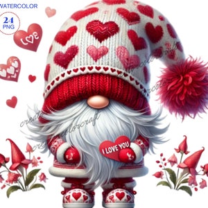 Clipart gnomes de la Saint-Valentin, mignons gnomes, mignon nain de la Saint-Valentin, clipart Saint-Valentin, gnomes PNG, usage commercial, journal indésirable, nain à tricoter