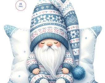 Pajamas Gnome Clipart PNG Bundle, Watercolor Nursery Art (Digital Download)