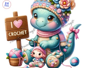 Dinosaur clipart watercolor, Knitting Clipart, Crochet Clipart, Watercolor Clipart, Junk Journal, Needlework Teacher, Sublimation Printable