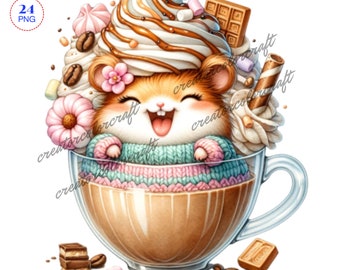 Watercolor Coffee Hamster Clipart Bundle (Digital Download)
