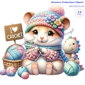 Hamster Clipart, Stricken Clipart, Häkeln Clipart, Aquarell Clipart, Junk Journal, Kartenherstellung, Handarbeit Lehrer, Sublimation druckbar