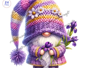 Iris Gnomes Clipart Bundle, Flowers Gnomes PNG, bundle Png, Garden clipart, Spring gnome png, Gnome With Flowers, Summer gnome, Card Making