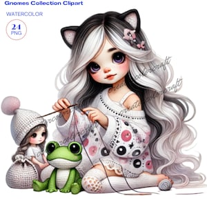 Stricken Clipart, häkeln Clipart, Gnom Clip Art, Gnom Mädchen Clipart, Junk Journal, Kartenherstellung, Handarbeit Lehrer, Sublimation druckbar