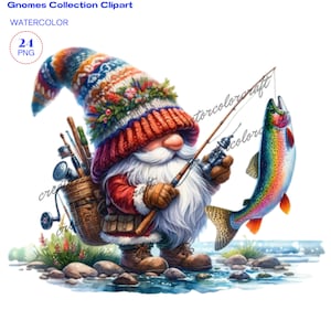 Fishing Gnome clipart, Cute gnomes clipart, Fishing Clipart, Planner, Invitation, Fisherman gnome, Fly fishing clipart, Gnome Trout Clipart