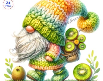 Kiwi Gnome Clipart, Banana Gnome png graphics, Garden Clipart, Spring gnome png, Gnome With Flowers,Summer gnome png,Junk Journal,Chef gnome