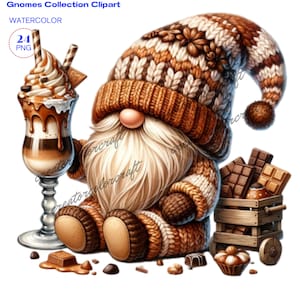 Gnomo de chocolate, chocolate de gnomo, imágenes prediseñadas de gnomo de verano, comida de camping, gnomo chef, clip art de gnomo de la naturaleza, gnomo horneado con amor, imágenes prediseñadas digitales