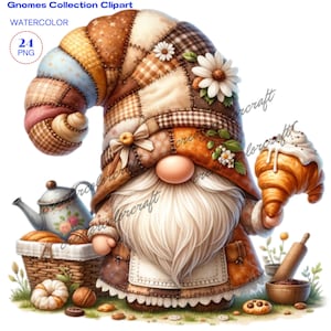Croissant Gnome Clipart, Fast Food Clipart, Summer gnome clipart, Camping food, Chef gnome, Pastry Gnome, Baked with love gnome, Chef gnome