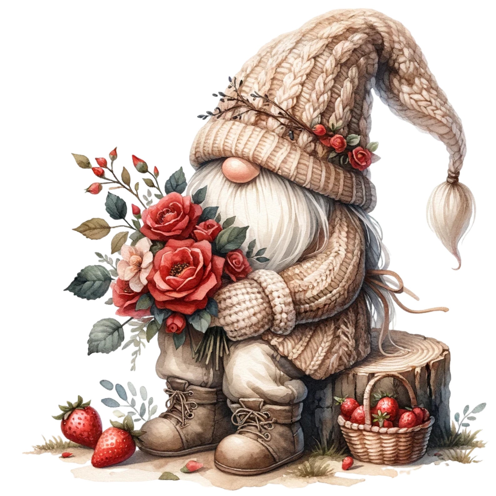 Rose Gnome Watercolor Clipart, Floral Gnome PNG (digital Download) - Etsy