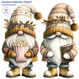 Popcorn Clipart, Gnome Clip Art, PNG Watercolor Movie Cinema, Junk Journal, Card Making, Gift Tag, Digital Images Sublimation Printable
