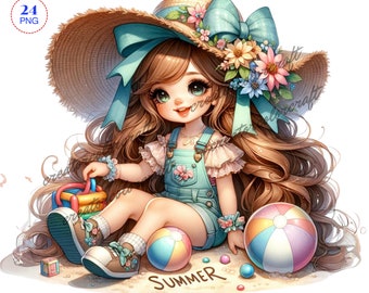 Summer Beach Gnome Watercolor Clipart Png, Sea Summer Gnome, Nature Gnome Clip Art, Printable, Sublimation, Designs, Girl Gnome Clipart