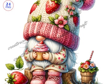 Strawberry Gnome Clipart, Sublimation Designs, Strawberry Gnome png, Gnome sublimation, Cute Gnome, Nature Gnome Clip Art, Fruit Gnome, Kids