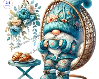 Koffie Gnome Clipart, aquarel Gnome, aquarel clipart bundel, Instant Download, Scrapbook, Junk Journal, Paper Crafts Scrapbooking