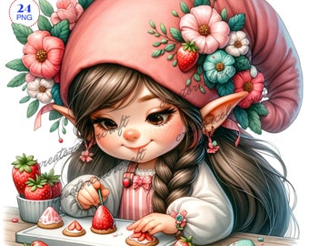 Baker gnome, Gnome Pastry Chef Clipart, Summer gnome clipart, Chef gnome, Nature Gnome Clip Art, Printable, Camping food, Girl Gnome Clipart