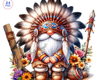 Native American Clipart, American Indian Clipart, Gnome Clipart, Patriotic Gnome, Junk Journal,Card Making,Shirt Party Sublimation Printable