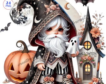 Halloween Gnome Clipart, Nursery Art, Digital Download, Card Making, Cute Gnome, Digital Paper Craft, Winter Gnome Clipart,Junk Journal,Kids