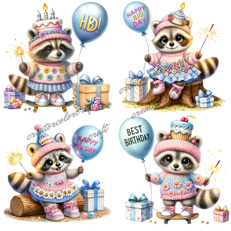 Birthday Raccoon Clipart, Happy Birthday Gnome, Junk Journal, Card ...